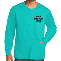 Wink Unisex WorkFlex Snap Front Scrub Jacket, Teal Blue, Front view, Mockup