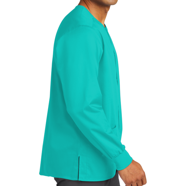 Wink Unisex WorkFlex Snap Front Scrub Jacket, Teal Blue, Right Sleeve view