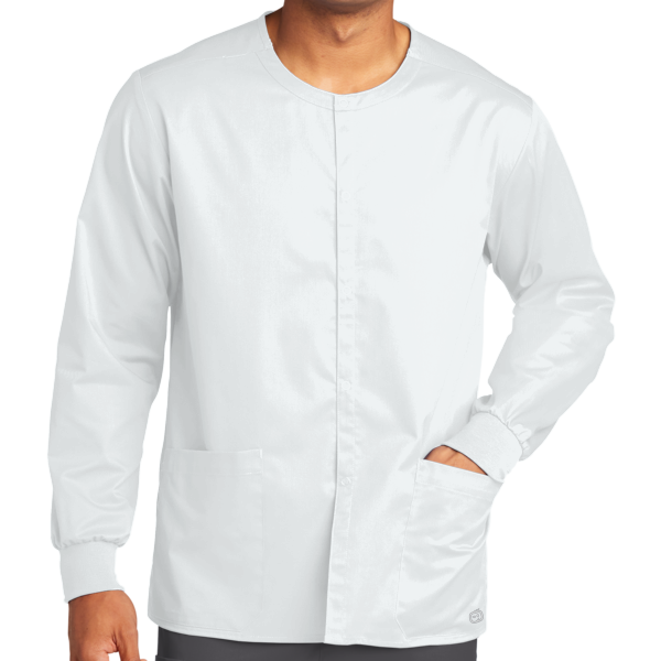 Wink Unisex WorkFlex Snap Front Scrub Jacket, White, Front view
