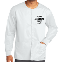 Wink Unisex WorkFlex Snap Front Scrub Jacket, White, Front view, Mockup