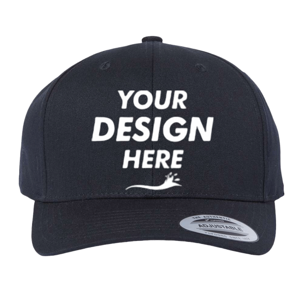 YP Classics CVC Snapback Cap, Black, Front view, Mockup