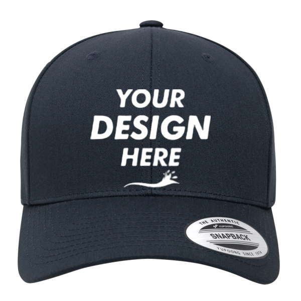 YP Classics CVC Snapback Cap, Navy, Front view, Mockup