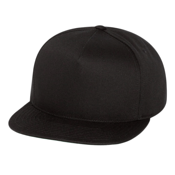 YP Classics Five-Panel Cotton Twill Snapback Cap, Black / Black, Front view