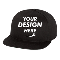YP Classics Five-Panel Cotton Twill Snapback Cap, Black / Black, Front view, Mockup