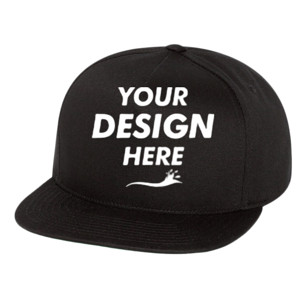 YP Classics Five-Panel Cotton Twill Snapback Cap, Black / Black, Front view, Mockup