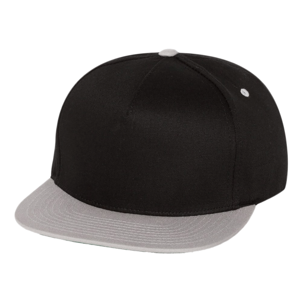 YP Classics Five-Panel Cotton Twill Snapback Cap, Black / Grey, Front view