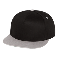 YP Classics Five-Panel Cotton Twill Snapback Cap, Black / Grey, Front view