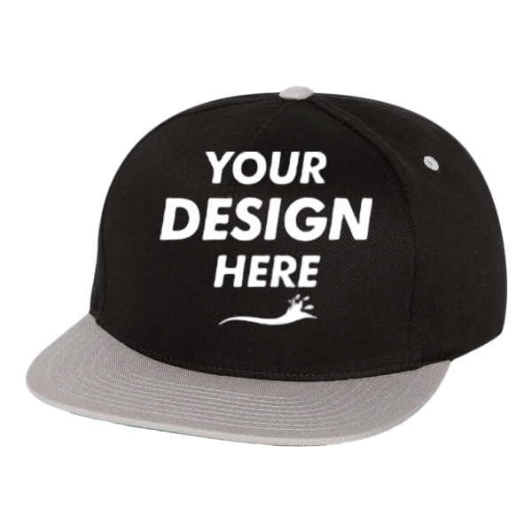 YP Classics Five-Panel Cotton Twill Snapback Cap, Black / Grey, Front view, Mockup