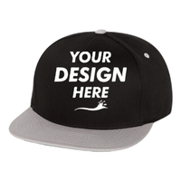YP Classics Five-Panel Cotton Twill Snapback Cap, Black / Grey, Front view, Mockup