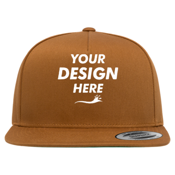 YP Classics Five-Panel Cotton Twill Snapback Cap, Caramel / Caramel, Front view, Mockup
