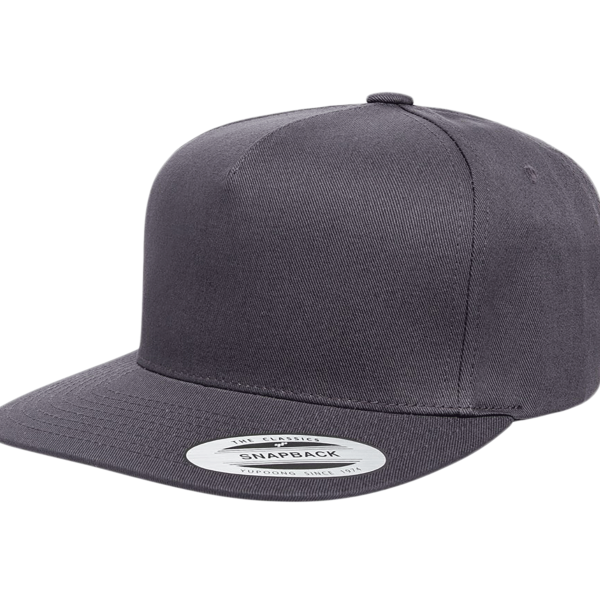 YP Classics Five-Panel Cotton Twill Snapback Cap, Dark Grey / Dark Grey, Front view