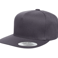 YP Classics Five-Panel Cotton Twill Snapback Cap, Dark Grey / Dark Grey, Front view