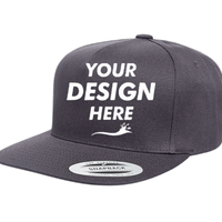 YP Classics Five-Panel Cotton Twill Snapback Cap, Dark Grey / Dark Grey, Front view, Mockup