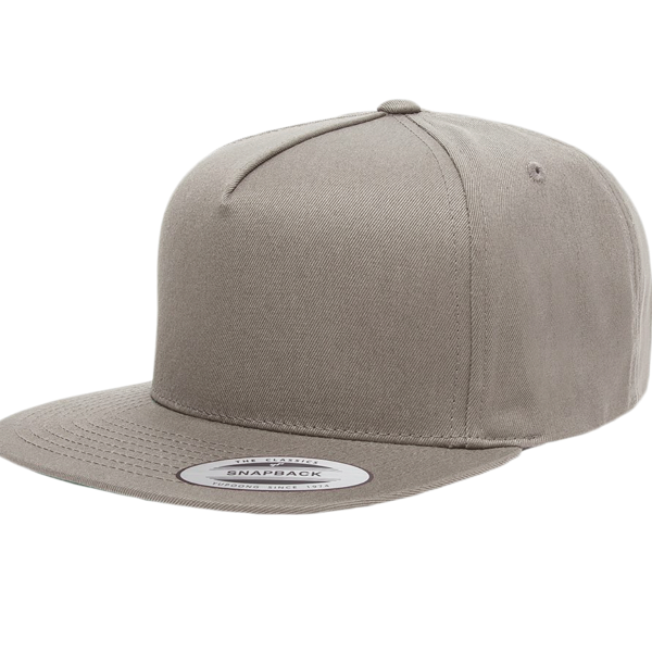 YP Classics Five-Panel Cotton Twill Snapback Cap, Grey / Grey, Front view