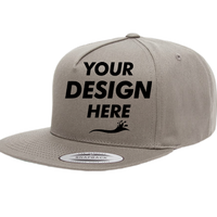 YP Classics Five-Panel Cotton Twill Snapback Cap, Grey / Grey, Front view, Mockup