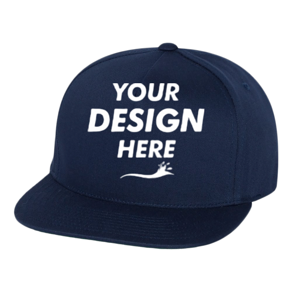 YP Classics Five-Panel Cotton Twill Snapback Cap, Navy / Navy, Front view, Mockup