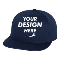 YP Classics Five-Panel Cotton Twill Snapback Cap, Navy / Navy, Front view, Mockup