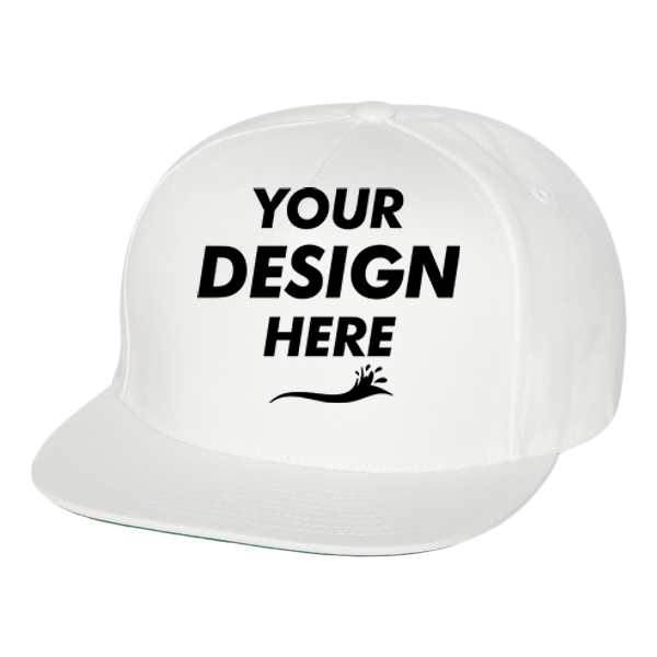 YP Classics Five-Panel Cotton Twill Snapback Cap, White / White, Front view, Mockup