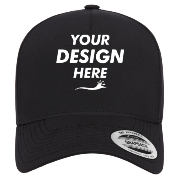 YP Classics Five-Panel Snapback with Perforated Cap, Black, Front view, Mockup