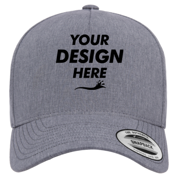 YP Classics Five-Panel Snapback with Perforated Cap, Heather Grey, Front view, Mockup