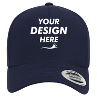 YP Classics Five-Panel Snapback with Perforated Cap, Navy, Front view, Mockup