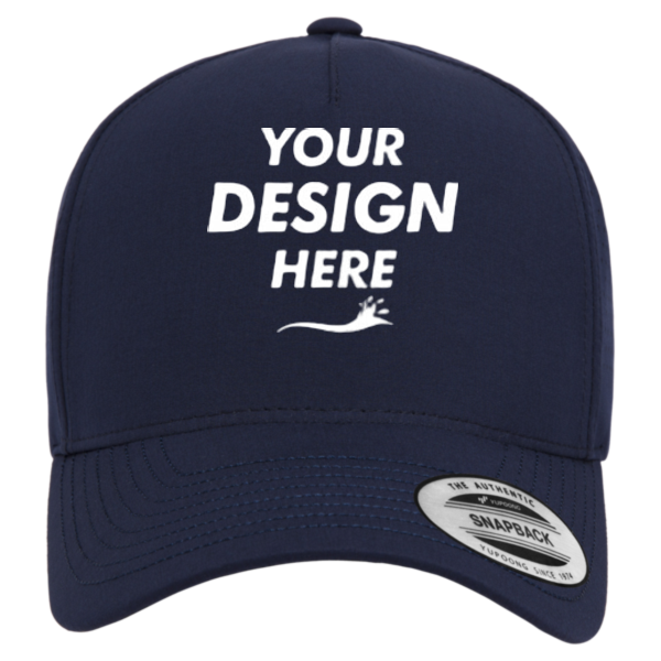 YP Classics Five-Panel Snapback with Perforated Cap, Navy, Front view, Mockup