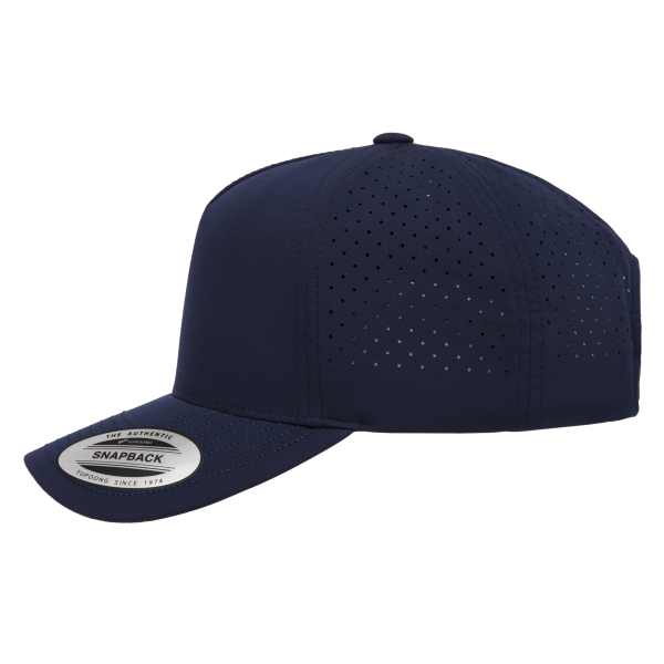 YP Classics Five-Panel Snapback with Perforated Cap, Navy, Left Side view