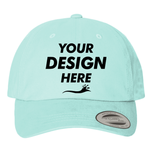 YP Classics Peached Cotton Twill Dad Hat, Diamond Blue, Front view, Mockup