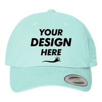 YP Classics Peached Cotton Twill Dad Hat, Diamond Blue, Front view, Mockup