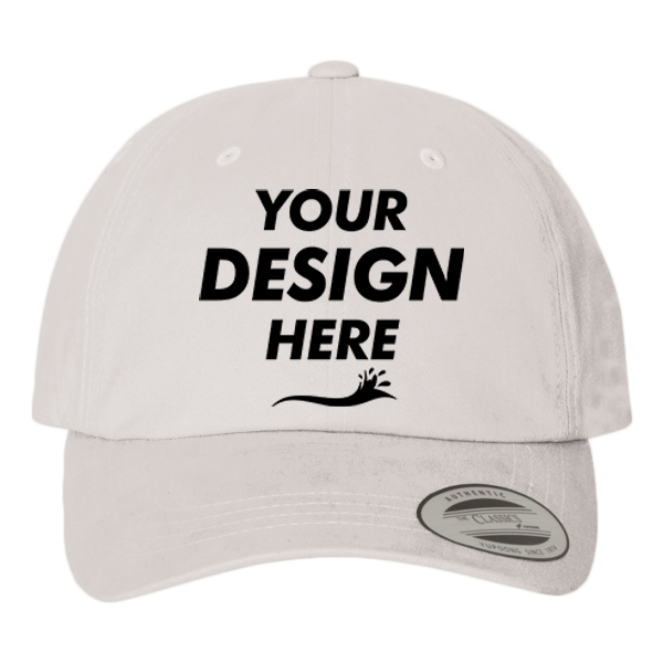 YP Classics Peached Cotton Twill Dad Hat, Light Grey, Front view, Mockup