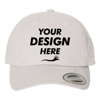 YP Classics Peached Cotton Twill Dad Hat, Light Grey, Front view, Mockup