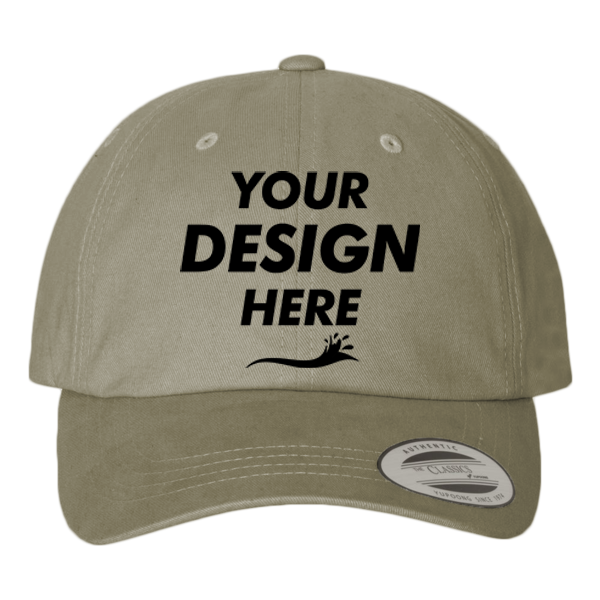 YP Classics Peached Cotton Twill Dad Hat, Loden, Front view, Mockup
