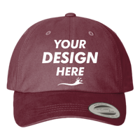 YP Classics Peached Cotton Twill Dad Hat, Maroon, Front view, Mockup