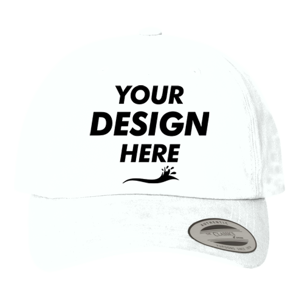 YP Classics Peached Cotton Twill Dad Hat, White, Front view, Mockup