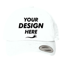 YP Classics Peached Cotton Twill Dad Hat, White, Front view, Mockup