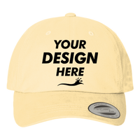 YP Classics Peached Cotton Twill Dad Hat, Yellow, Front view, Mockup