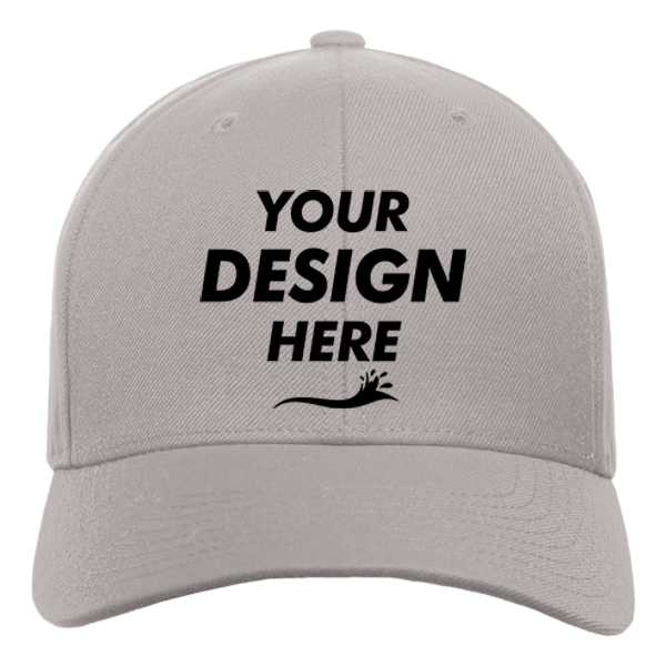 YP Classics Premium Curved Bill Snapback Cap, Heather Grey, Front view, Mockup