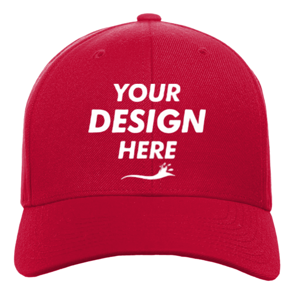YP Classics Premium Curved Bill Snapback Cap, Red, Front view, Mockup