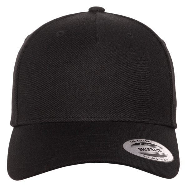 YP Classics Premium Five-Panel Curved Bill Snapback Cap, Black, Front view