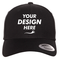 YP Classics Premium Five-Panel Curved Bill Snapback Cap, Black, Front view, Mockup