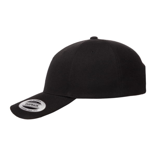 YP Classics Premium Five-Panel Curved Bill Snapback Cap, Black, Left Side view