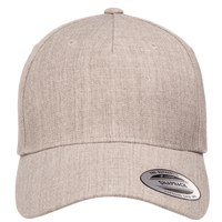 YP Classics Premium Five-Panel Curved Bill Snapback Cap, Heather Grey, Front view