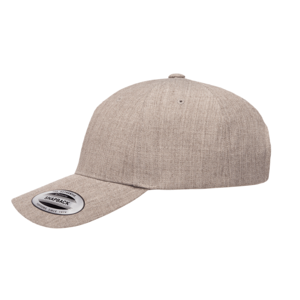 YP Classics Premium Five-Panel Curved Bill Snapback Cap, Heather Grey, Left Side view