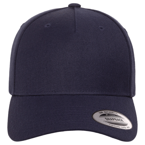 YP Classics Premium Five-Panel Curved Bill Snapback Cap, Navy, Front view