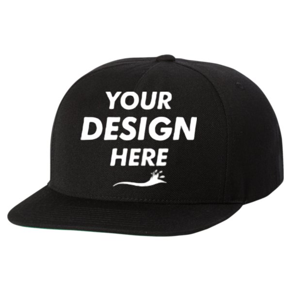 YP Classics Premium Five-Panel Snapback Cap, Black / Black, Front view, Mockup