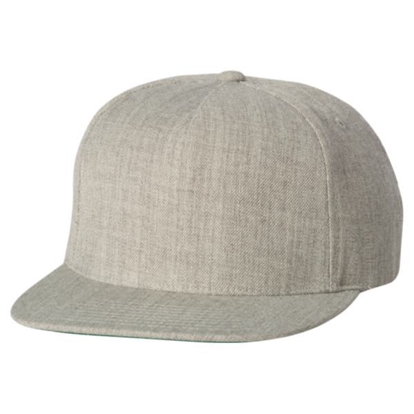 YP Classics Premium Five-Panel Snapback Cap, Heather Grey / Heather Grey, Front view