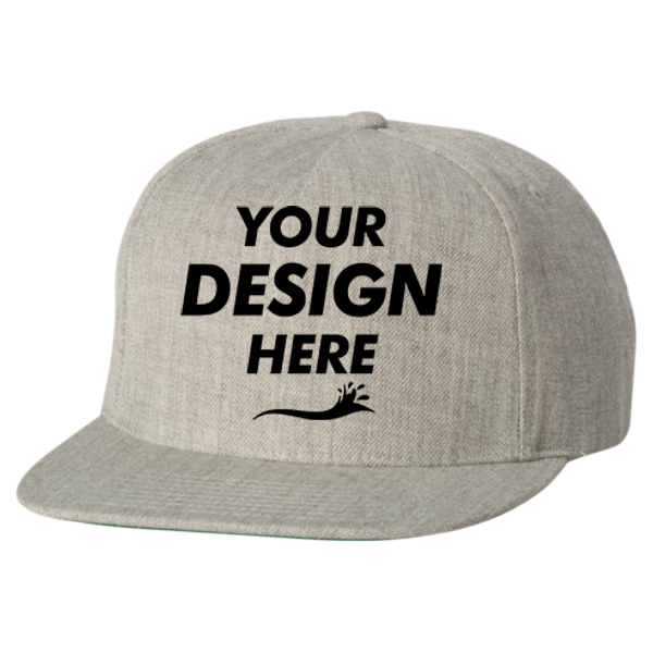 YP Classics Premium Five-Panel Snapback Cap, Heather Grey / Heather Grey, Front view, Mockup