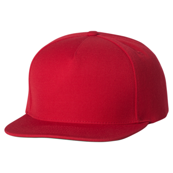 YP Classics Premium Five-Panel Snapback Cap, Red / Red, Front view
