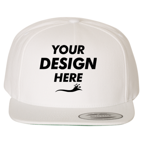 YP Classics Premium Five-Panel Snapback Cap, White / White, Front view, Mockup