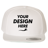 YP Classics Premium Five-Panel Snapback Cap, White / White, Front view, Mockup